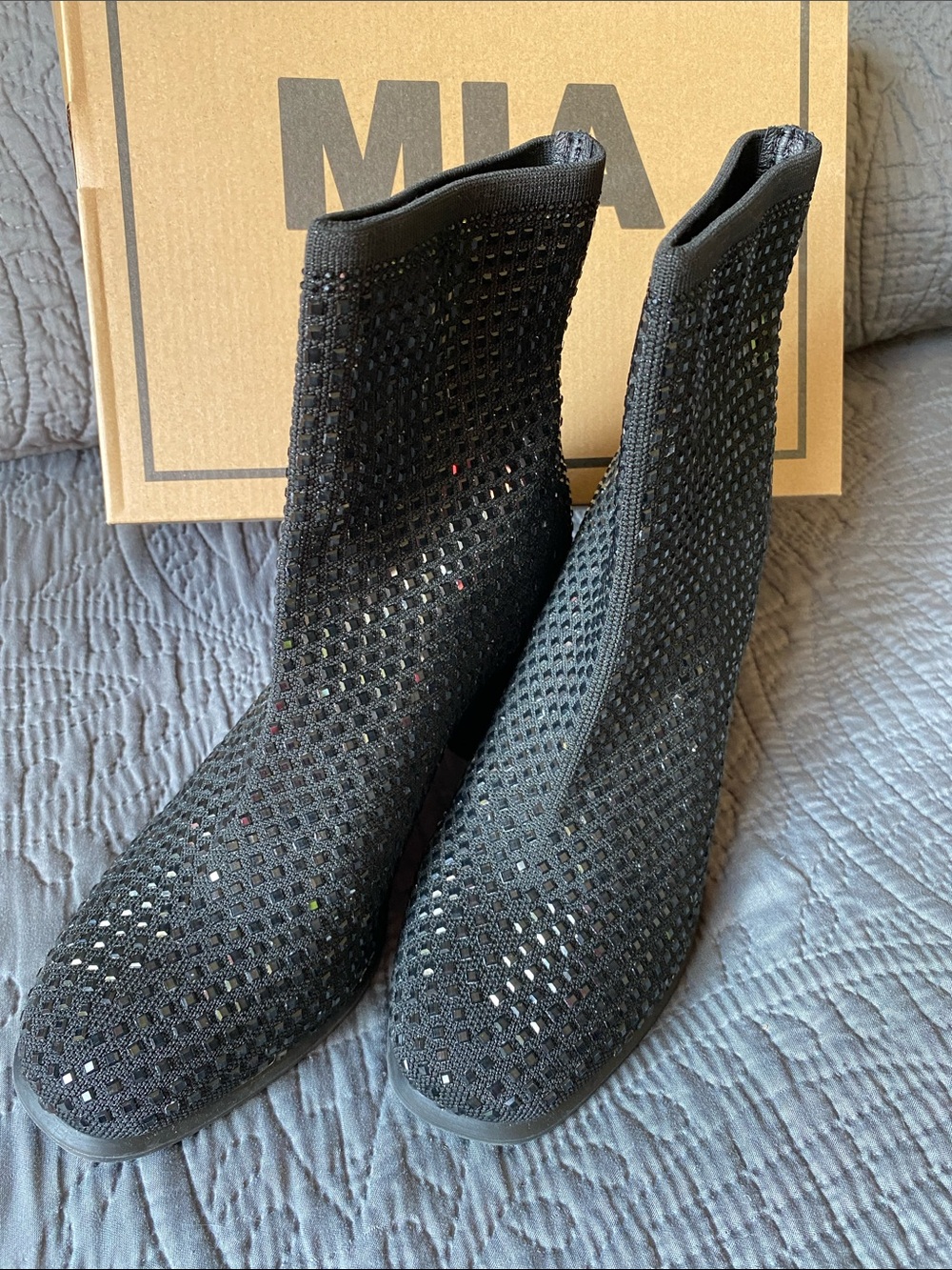 MIA Black Open-Weave Knit Sock Booties